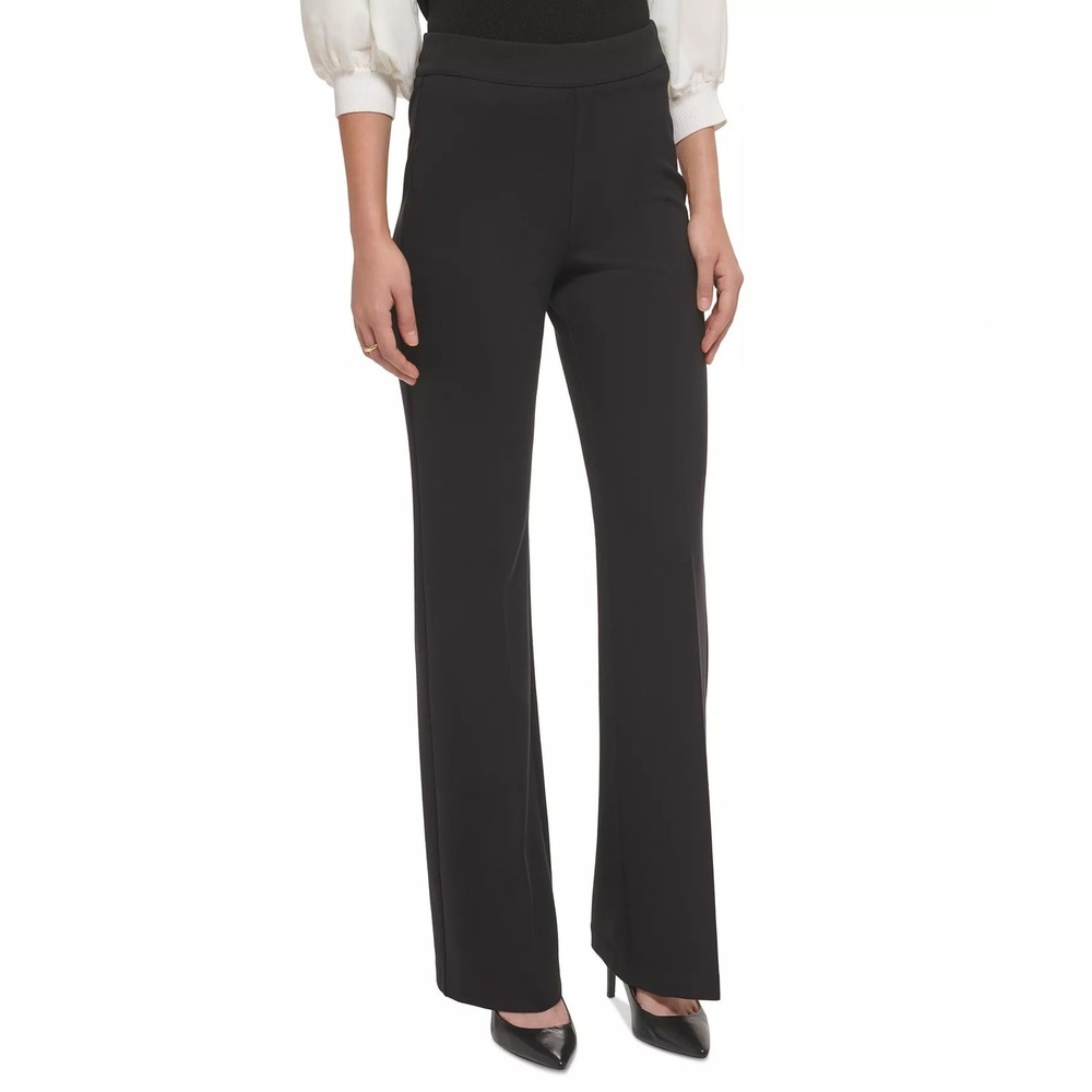 NWT DKNY Black Soft Ponte Knit High Rise Pull-On Flared Pants Women's M